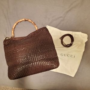 Authentic Vintage Gucci Shoulder Bag - Woven Leather with Bamboo Handle
